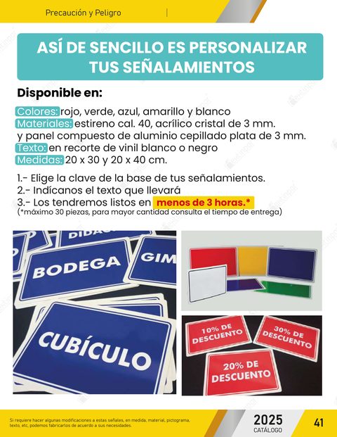 Página 41 del catálogo: Así se personaliza un señalamiento